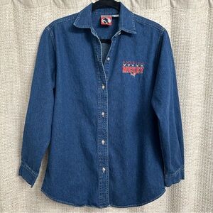Vintage Disney Mickey Mouse Denim Button Down Shirt Size Small America Mickey